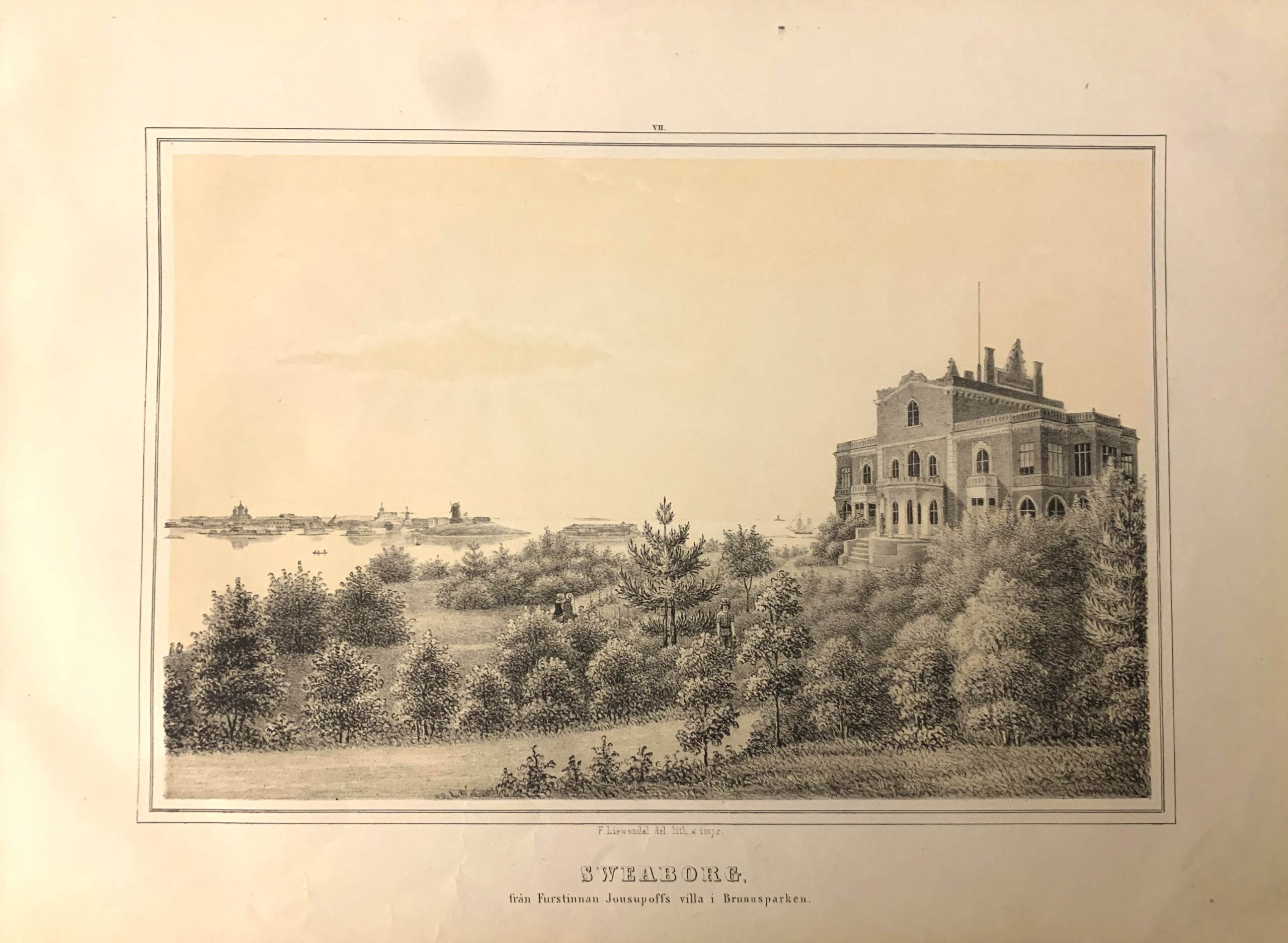 F. LIEWENDAL Sweaborg, från furstinnan Jousopoffs villa i Brunnsparken (1865)