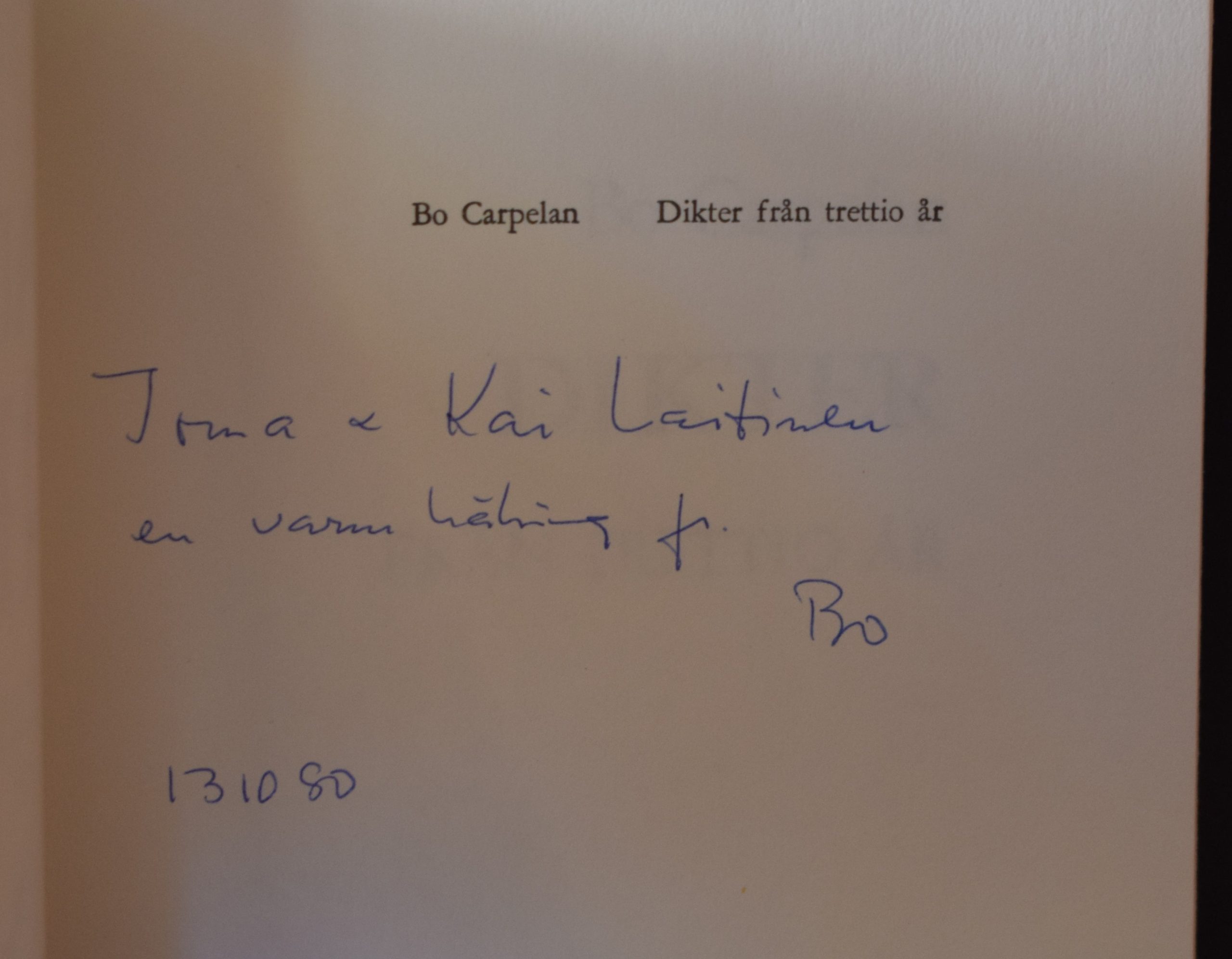 Carpelan, Bo: Dikter från trettio år (*dedikation) - Image 2