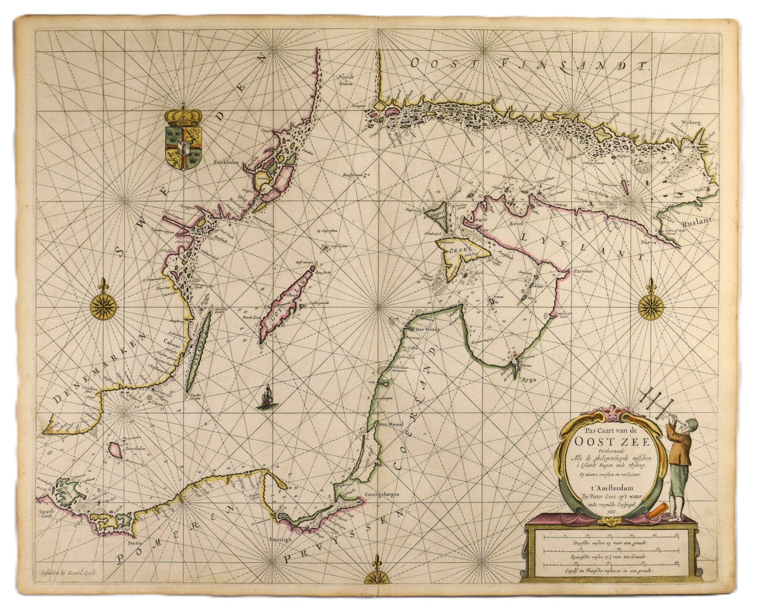 Antique hand-coloured sea chart of the Baltic Sea by Goos | Itämeren merikortti | Sjökort över Östersjön 1666