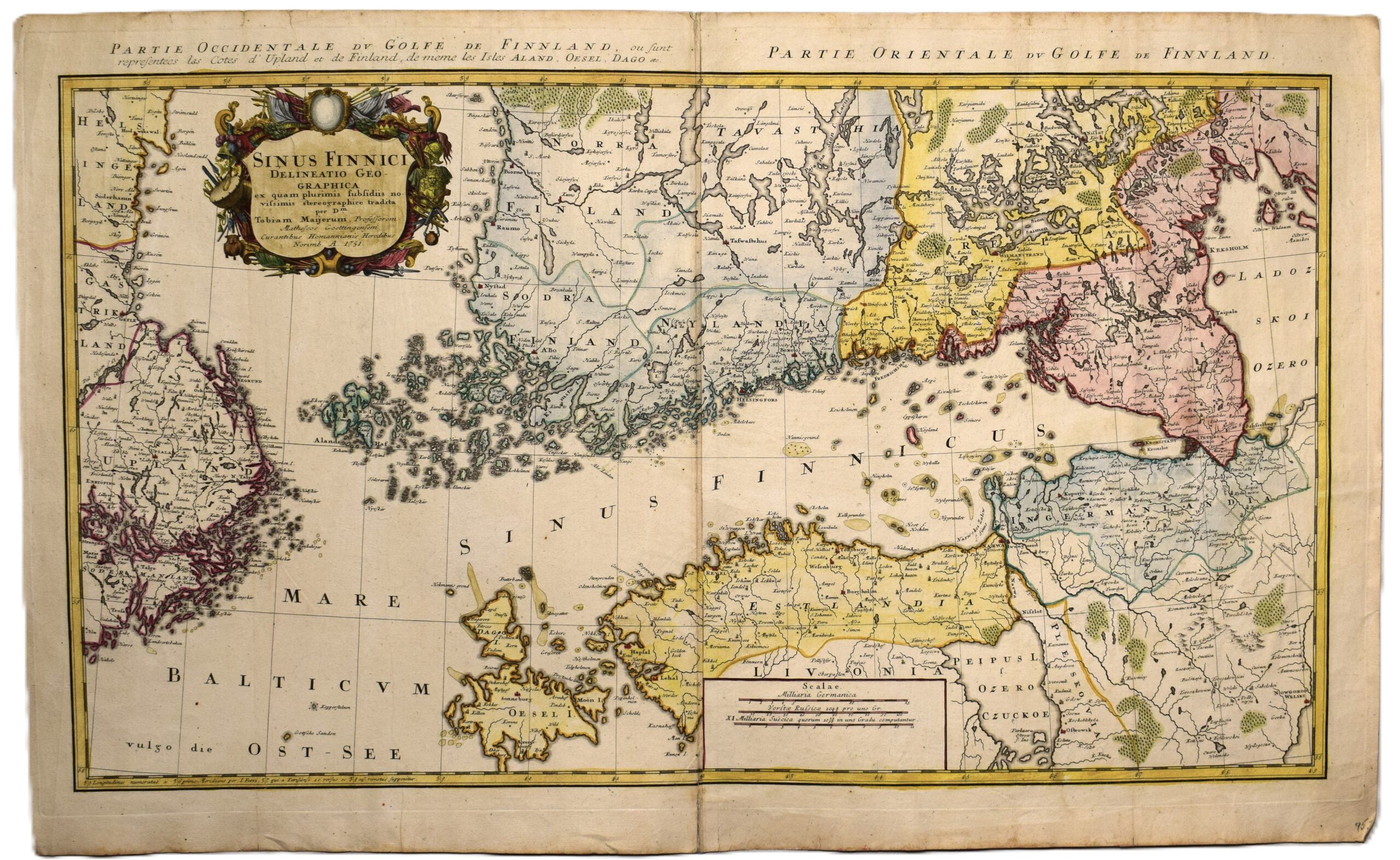 Old map of the Gulf of Finland by Tobias Mayer (1751) | Vanha Suomenlahden kartta 1700-luvulta. | En 1700-tals karta över Finska viken av Tobias Mayer, 1751.