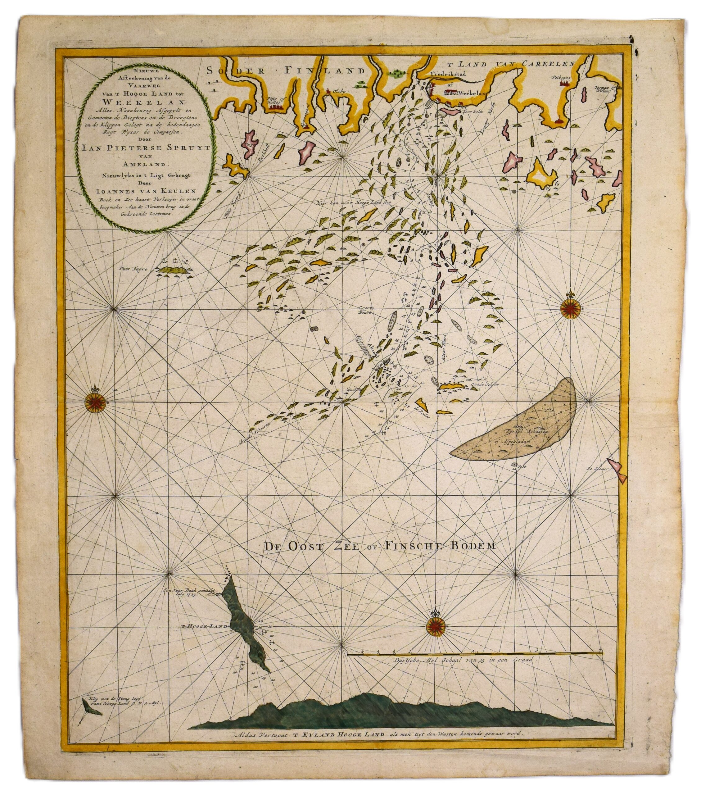 Antique hand-coloured sea chart of Fredrikshamn and Vekelax by Johannes van Keulen | Suomenlahden merikortti | Sjökort över Finska viken.