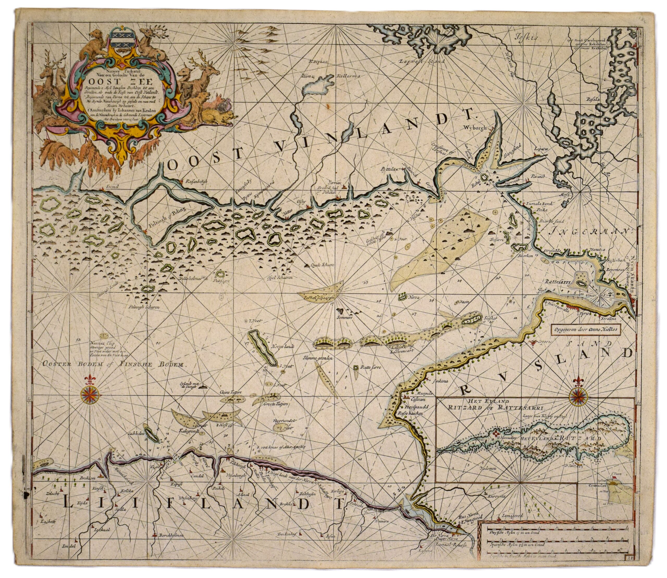 Antique hand-coloured sea chart of the Gulf of Finland by Johannes van Keulen | Suomenlahden merikortti | Sjökort över Finska viken.