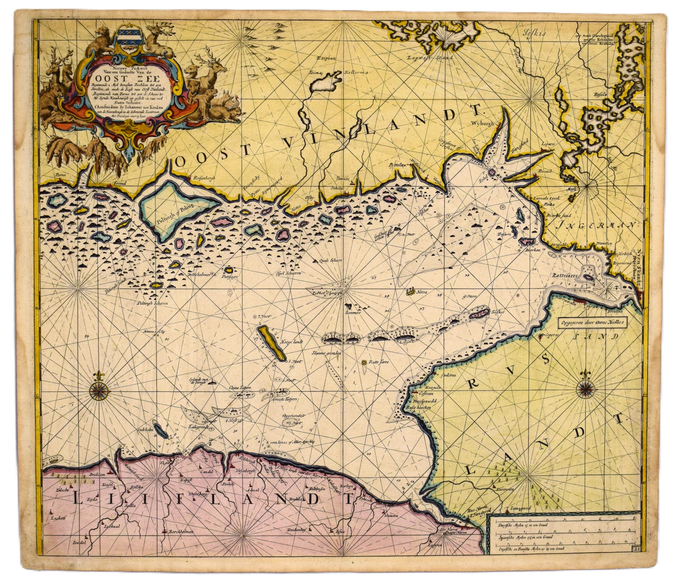 Antique hand-coloured sea chart of the Gulf of Finland by Johannes van Keulen | Suomenlahden merikortti | Sjökort över Finska viken.