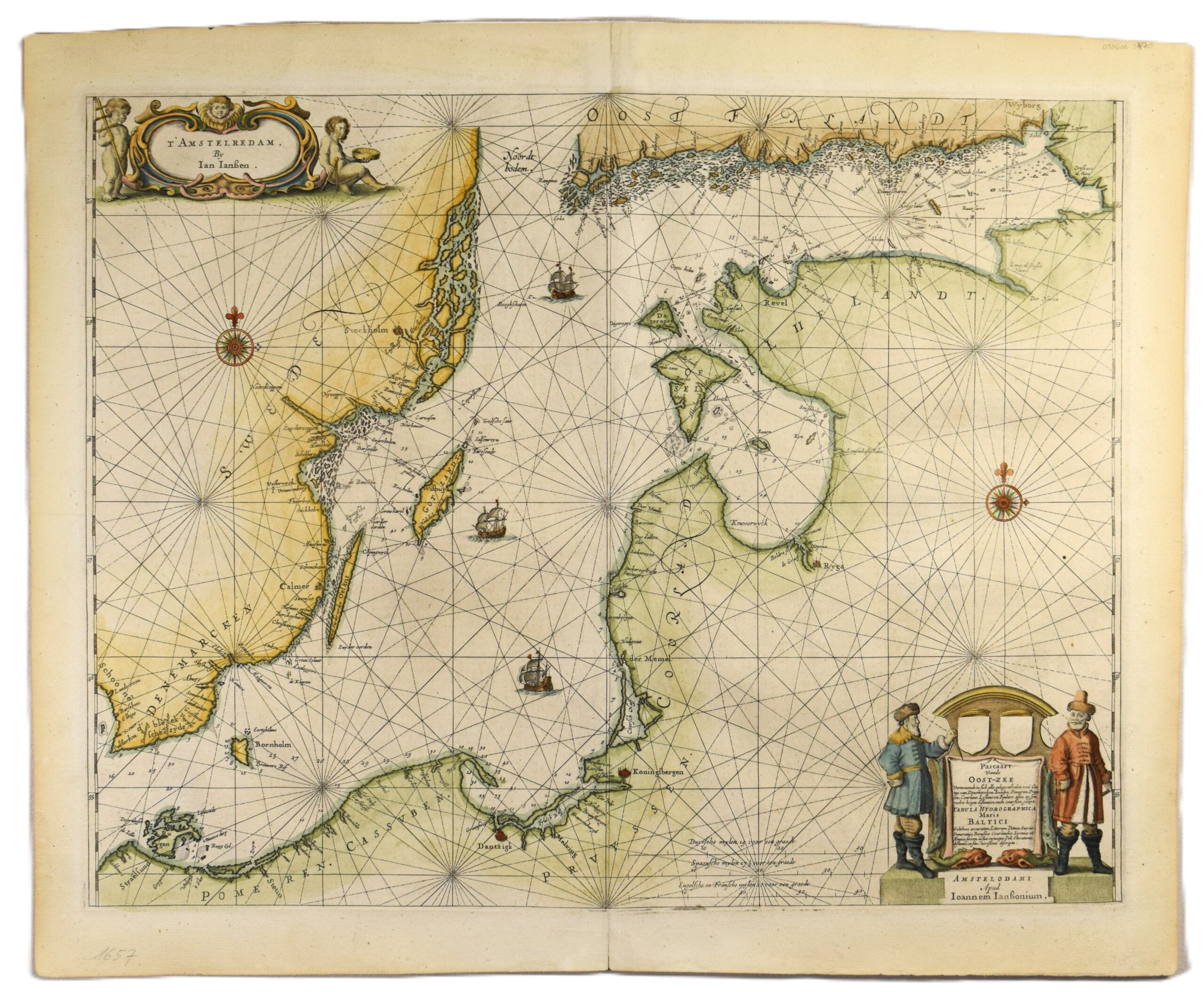 Antique hand-coloured sea chart of the Baltic Sea by Janssonius | Itämeren merikortti | Sjökort över Östersjön 1657